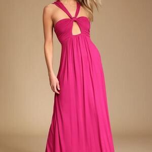 Lulu's Beyond Casual Magenta Halter Cutout Maxi Dress